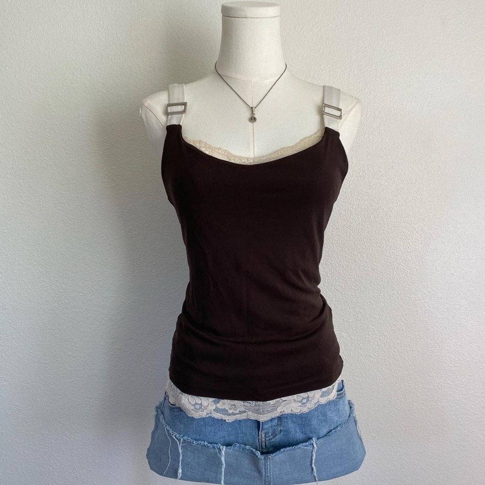 Vintage Y2K Lauren Ralph Lauren Brown Silver Tone Shelf Bra Tank Top